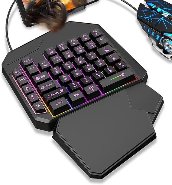 Ergonomic Gaming Keyboard - Portable Gaming Keypad, USB Wired Keyboard | Programmable Portable One-handed Keyboard, Mobile Left-Handed Pro Gaming Keypad