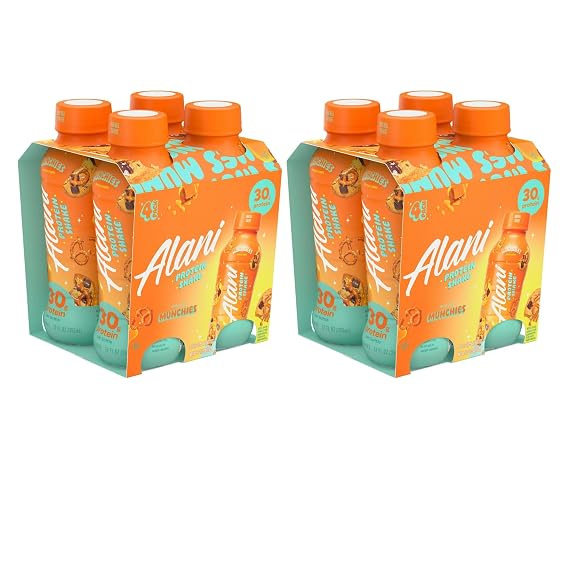 Alani-Nu Protein Shake,Munchies Flavor, 30g Protein Per Bottle, Lactose-Free, Gluten-Free, Low Sugar, High-Protein Drink for Muscle Growth, Perfect for Breakfast or Post-Workout (2 Box With 4Ct Each)