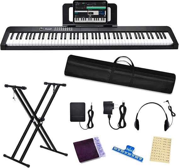 88 Key Keyboard Piano Electric Keyboard, 88 Key Digital Piano for for Beginner, with Power Adapter, Sustain Pedal, Stand, Bluetooth, Carrying Case, Headphones, USB-MIDI, for at Home/Stage