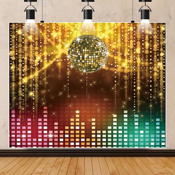 10x8ft Disco Backdrop Disco Ball Stage Photo Backdrops | 90s Photography Backdrop, 90s Party Decorations Banner ,90s backdrops for photoshoot Neon Glow Background Photo Studio Props