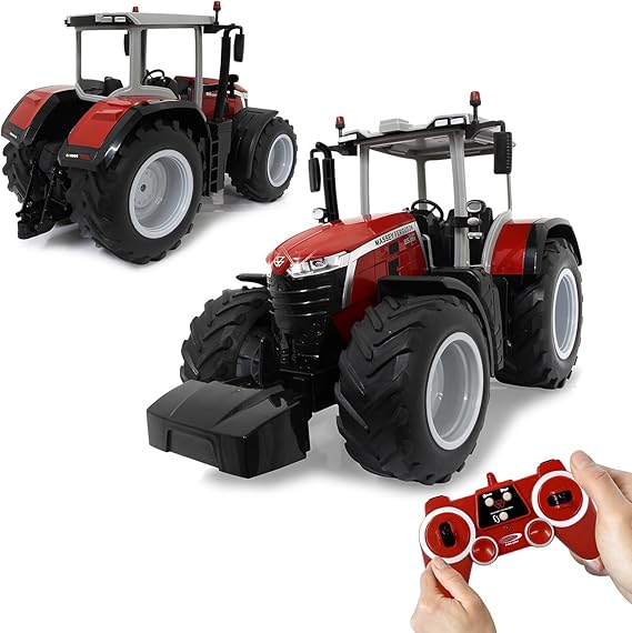 JAMARA 405301 Massey Ferguson 8S.285 1:16 2.4 GHz RC Tractor, Engine Sound (Disconnectable), Reverse Warning Sound, Shutdown Function, 2 Wheels, Rubber Tires, Bright LED,