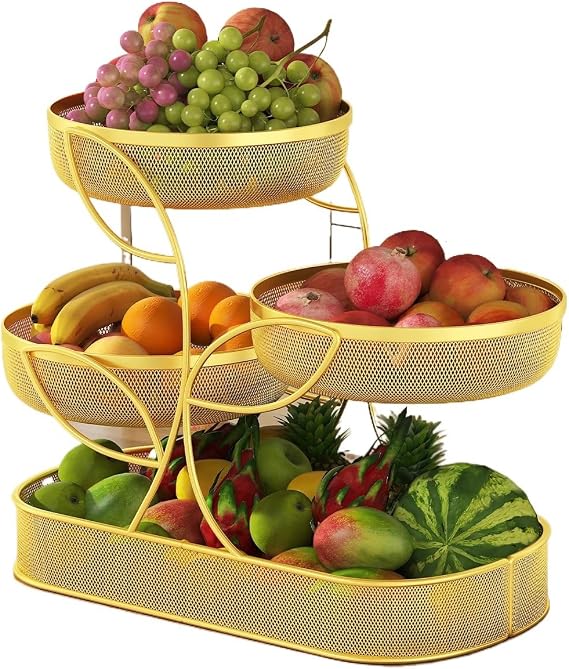 4-Tier Fruit Baskets, Decorative Countertop Fruit Basket Fruit Bowl Bread Basket Vegetable Rack for For Fruit, Vegetables, Snacks, Home, Kitchen Storage,Gold