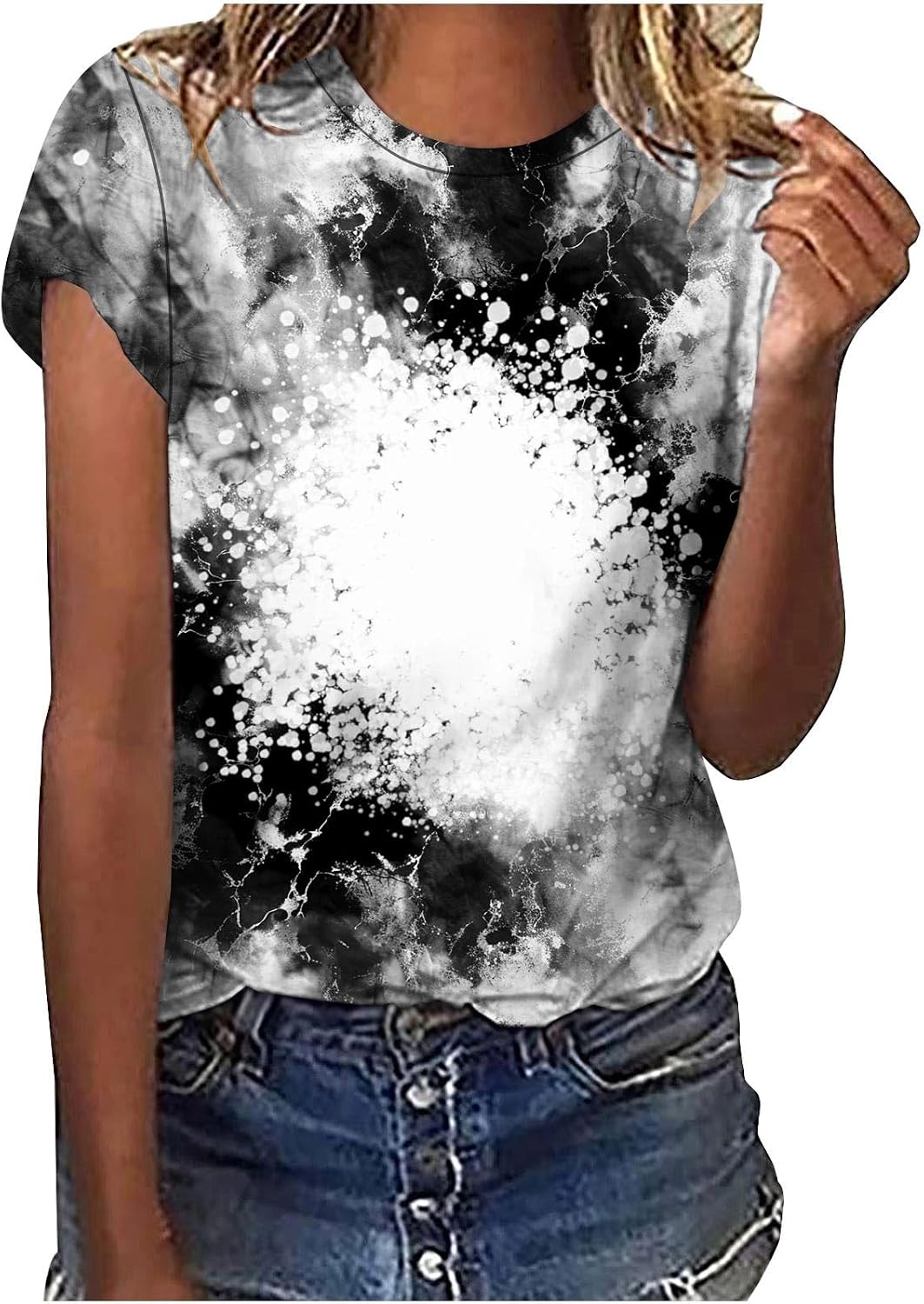 Women’s Blank Bleached Sublimation T-Shirts Polyester Short Sleeve Crew Neck Casual Loose Fit Tees for Sublimation