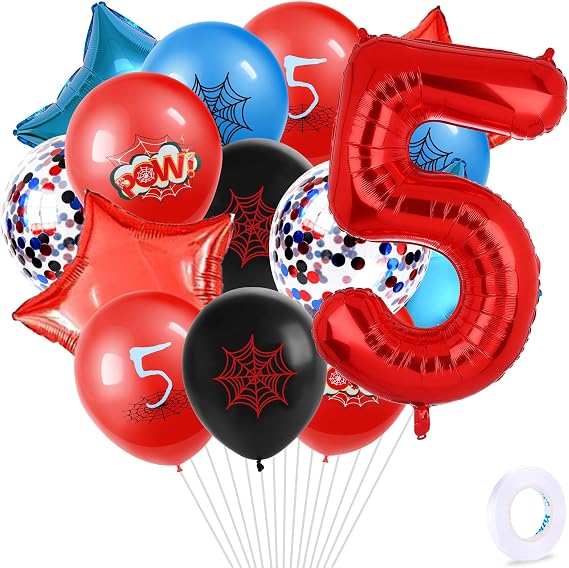 ZHIHUI Birthday party balloons, Spider themed color scheme, Cartoon Hero 32inch Number 5 Aluminum Foil Balloon, 5th Birthday Decorations, Cartoon Party Birthday Supplies, Number large Balloons