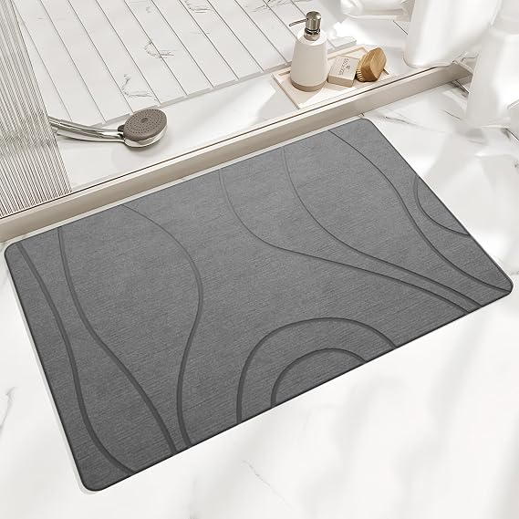 Hocklliy Diatomite Bath Mat, 60 X 40cm Stone Bath Mat Quick Dry, Non Slip Water Absorbent Drying Bathmat for Bathroom Shower Kitchen Pet Feeding (Gray)