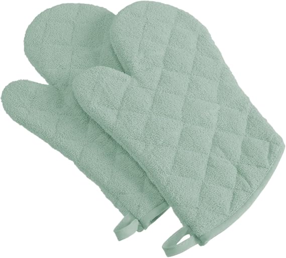 DII Basic Terry Collection 100% Cotton Quilted, Oven Mitt, Mint, 2 Piece