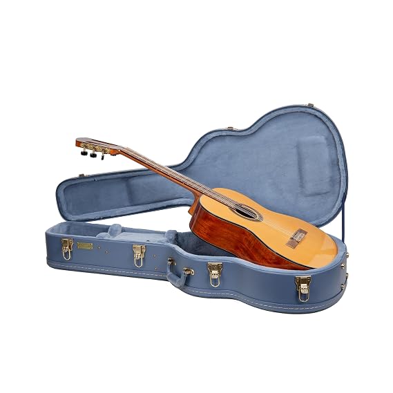 Crossrock Relief Series Classical Guitar Case for 4/4 Nylon-String | Carved Smoke Blue Finish, Monochrome Blue Velvet Interior, Lock Premium Wooden Hardshell
