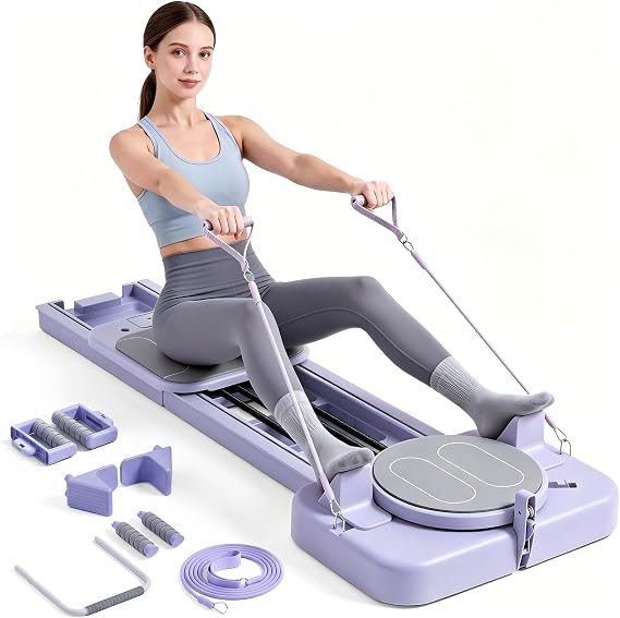 RegiisJoy Foldable Pilates Reformer, Multifunctional Pilates Machine and Equipment for Home/Studio, Suitable for Advanced and Beginners Users,with Detachable Training Accessories