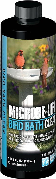Microbe-Lift Bird Bath Clear Two-in-One Water Cleaner 4 Oz Safe for Birds, Fish & Frogs Cleans Outdoor Birdbaths & Fountains Natural Formula, Prevents Stains & Cloudiness