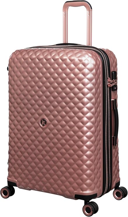 It Luggage Glitzy 27" Hardside Checked 8 Wheel Expandable Spinner, Metallic Rose Gold