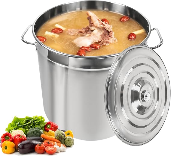 Soup Pots Cooking Pot Large 50 L Stainless Steel Induction Cooking Pot with Strong Handles and Lid Thickness 3 mm Stockpot for All Hobs and Large Kitchens