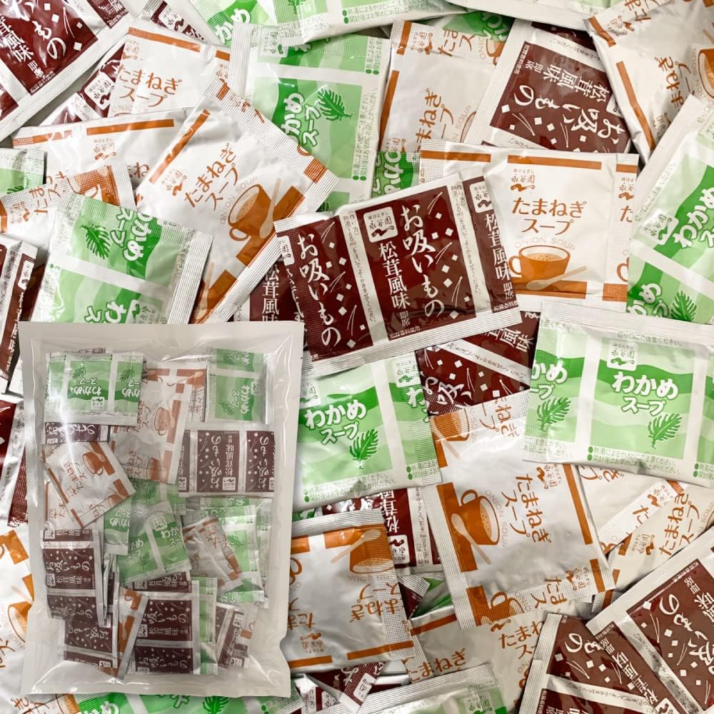 Nagatanien Commercial Soup, Popular 3 Types Assorted, 60 Meals Set Onion Soup x 20 Bags, Wakame Soup x 20 Bags, Soup Matsutake Flavor x 20 Bags, Instant Soup