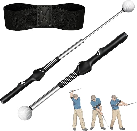Retractable Golf Swing Training Aid,Golf Swing Trainer with Arm Band,Swing Mechanics for Beginners & Grip Correction & Swing Click Feedback,Right/Left