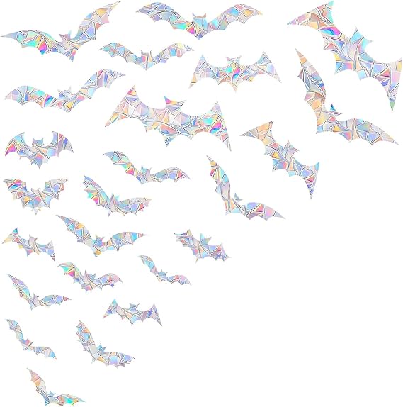 45PCS Bat Window Clings - Anti-Collision Decals to Save Birds From Collisions, Non-Adhesive Prismatic Vinyl Clings (Bat)