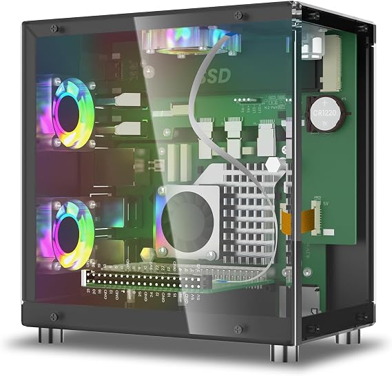 Elecrow Mini PC Case for Raspberry Pi 5: Aluminum Case with 3 Cooling Fans, 1.3" OLED Display, PCIe M.2 NVMe SSD 2230/2242/2260/2280 Support, RTC, Full Port Access, Compact (Pitower Gen 1)