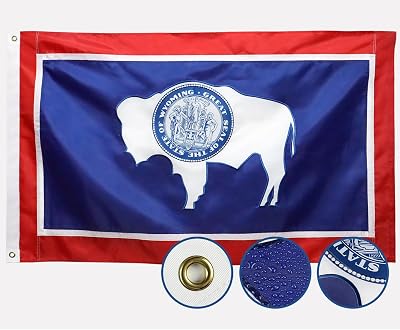 Double Sided Wyoming State Flag 3x5 Outdoor The Longest Lasting WY Flags Heavy Duty 210D Nylon, Sewn Stripes, Embroidered Star, Stronger Brass Grommets,4 Stitched Hemming, Perfect for
