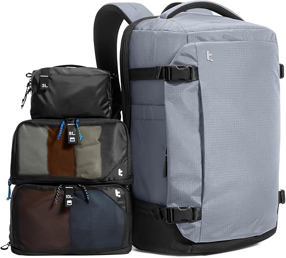 tomtoc Travel Backpack 40L and 3 Set Packing Cubes for Travel Essentials