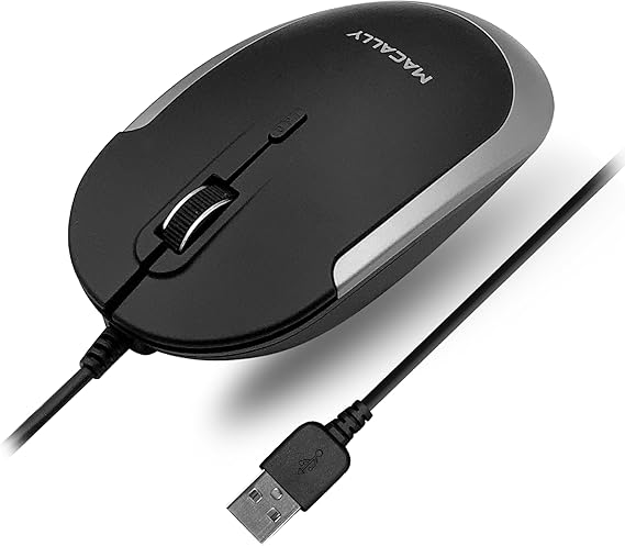 Macally Silent Wired USB Mouse - Slim & Compact for Apple Mac or Windows PC Laptop/Desktop - Optical Sensor & DPI Switch - Simple & Comfortable (Space Gray)