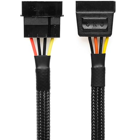 CRJ 4-Pin Molex to 15-Pin SATA Power Adapter Cable - 12-inch (30cm), Black Sleeved - Power SATA Hard Drives, SSDs from a 4-Pin Peripheral Molex Power Supply Connector