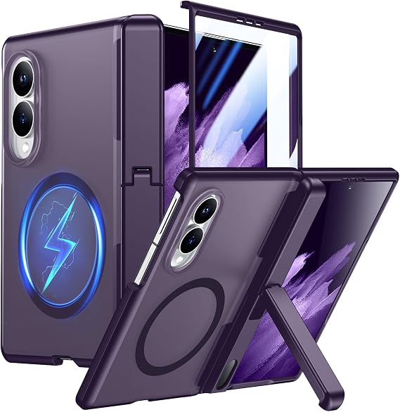 Temdan for Samsung Galaxy Z Fold 8 Case,[Compatible with MagSafe][Built-in HD Screen Protector & Kickstand][Hinge Protection]Translucent Matte Full-Body Shockproof Phone Case for Z Fold 8 Wide,Purple