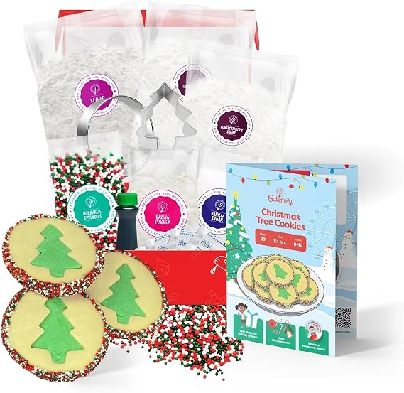 Baketivity Christmas Tree Biscuit Making Baking Set for Kids, Essential and Fun Kitchen Lessons for Little Young Chefs, Includes Christmas Tree Biscuits, Set B