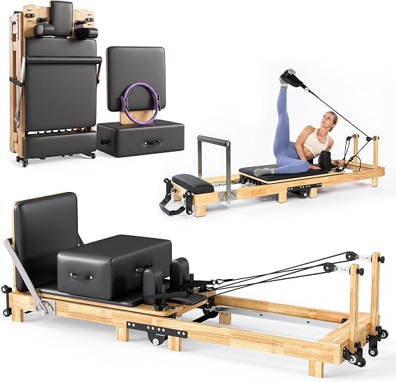 Real Relax Pilates Reformer Machine, Foldable Wooden Pilates Reformer