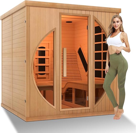 Far Infrared Sauna Room with Recliner, Indoor Infrared Home Sauna, Indoor Saunas for Home 3400W, 9 Heaters, Canadian Red Ceder (2 Person Recliner Sauna, Red Ceder)