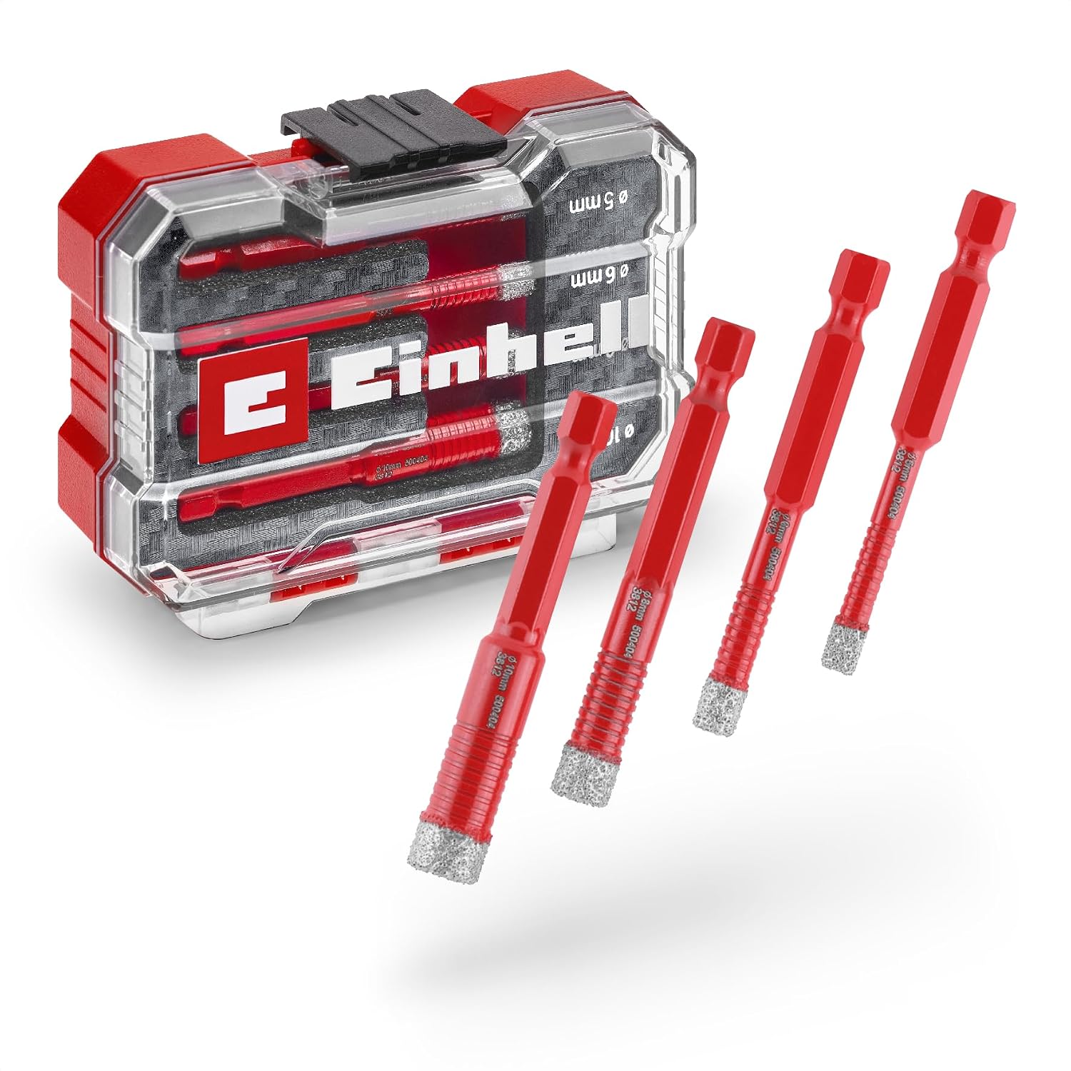 Orijinal Einhell XS-CASE 4 Parça Elmas Fayans Matkap Ucu Seti Kuru Kesim, 10 mm Elmas Kaplama, Parafin Dolgu, Süper İnce Turbo Kesici Kenar, E 6.3 Sap - 49500404