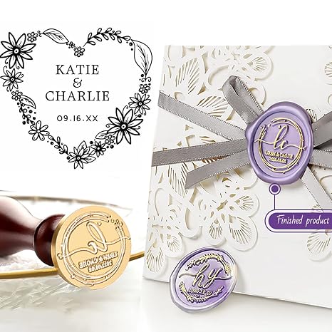 Personalized Floral Heart Wreath Couples Names Wax Seal Stamp Vintage Gifts Book Embosser Wedding Card
