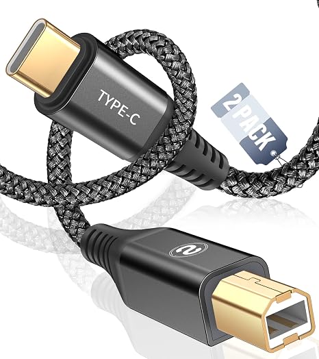 sweguard USB B to USB C Printer Cable [2pack, 10FT], USB-C to USB-B Printer Cord 2.0 High Speed Nylon Braided USB C MIDI Cable for MacBook Pro/Air iPad HP Canon Epson Brother Lexmark Xerox Samsung