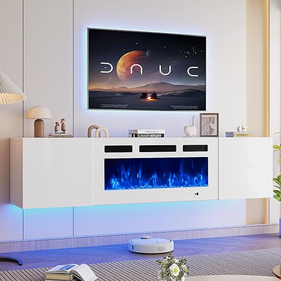 Oneinmil Float TV Wall-Mounted Entertainment Center with 36" Electric Fireplace and Storage