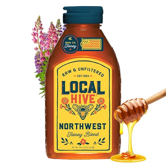 Local Hive Northwest Raw & Unfiltered Honey, 100% US Honey, 16 oz | 100% pure, raw honey from US beekeepers | local floral notes | sweeten tea, coffee, baking, yogurt & breakfast