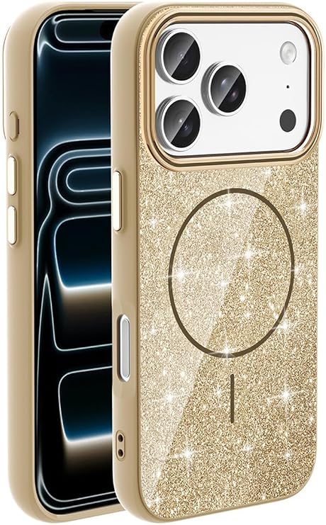 CONSTRAIN Apple iPhone 18 Pro ve iPhone 17 Pro İçin Kamera Korumalı Simli Parlak Yüzeyli MagSafe İle Uyumlu Telefon Kılıfı Arka Kapak - Altın