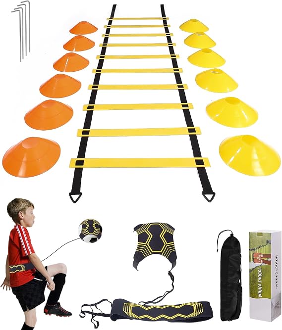 Jissta Speed Agility Training Kit for Agility, 6M Agility Ladder, 12 Sports Cones and Soccer Kick Trainer, Football Training Equipment for Kids and Adults