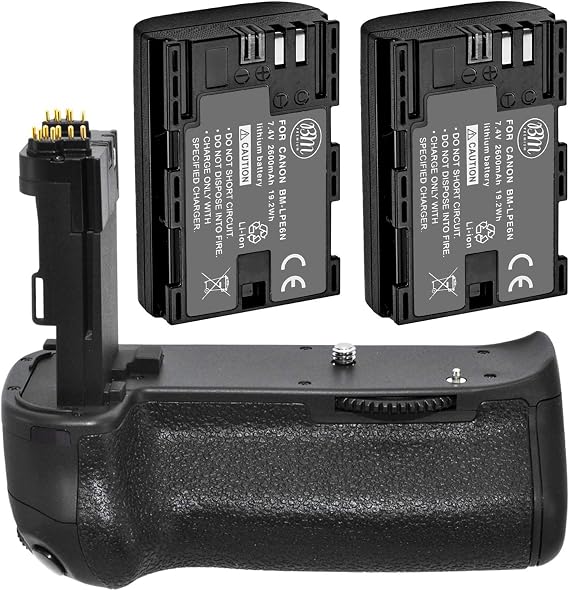 Battery Grip Kit for Canon EOS 70D, EOS 80D, EOS 90D Digital SLR Camera Includes Qty 2 BM Prmeium LP-E6 Batteries + BG-E14 Replacement Battery Grip