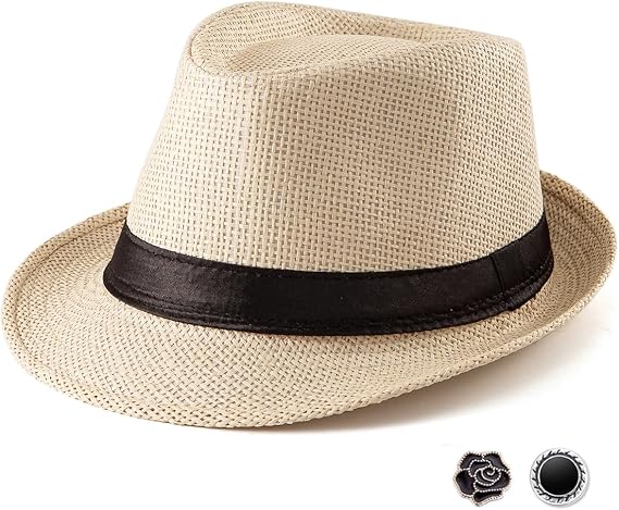 LADYBRO XL Straw Fedora Hats for Men Summer Trilby Beach Travel Panama Casual, 7 1/2