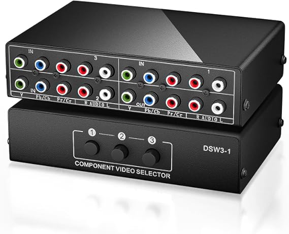 BolAAzuL Component AV Video Switch Box 3 in 1 Out RGB Component AV Switcher | 3 Port 5 RCA YPbPr Cable Switcher Selector Converter 3-Way Plug & Play for Retro Gaming PS2 Wii Xbox DVD Player TV