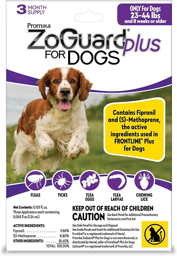 ZoGuard Plus Flea and Tick Prevention for Medium Dogs Flea & Tick Prevention for Dogs 23-44lbs (3 Doses)
