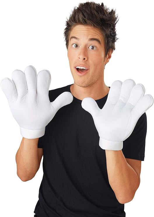 Cartoon White Oversized Foam-Backed Hands Costume - Gloves with Rolled Cuffs for Adults