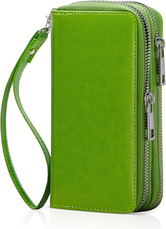 Double Zipper Wallet for Woman Clutch Purse with Cell Phone Holder for SmartphoneCardCoinCash