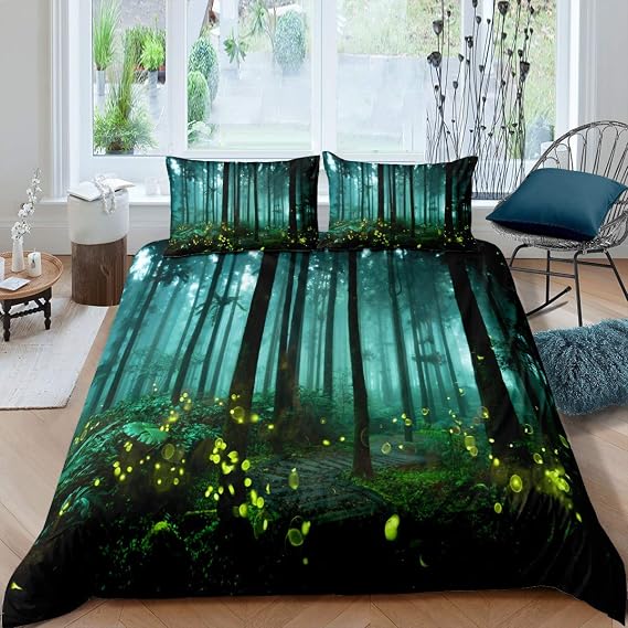 Loussiesd forest Comforter Cover Set for Kids Natural Scenery Duvet Cover Woodland Scene Bedding Set Boys Girls Tree Of Life Quilt Cover Magical Secret Bedroom Decor 3Pcs Bedcloths Double Size