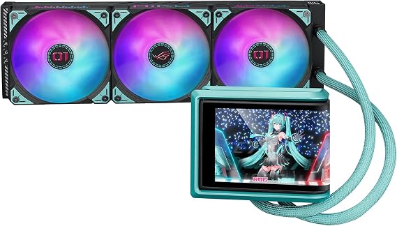 ASUS ROG RYUO IV 360 ARGB HATSUNE MIKU EDITION, HAREKETLİ KAVİSLİ 6.7 İNÇ AMOLED EKRANI ÖNCEDEN MONTE EDİLMİŞ ZİNCİRLEME BAĞLANABİLEN ARGB 6 YIL GARANTİ | 6,67 inç AMOLED ekran, 3D videolar, 200 mm hortumlar, 3 x Daisy-Chain fanı, Intel LGA 1851, 1700, AMD AM5, AM4 için
