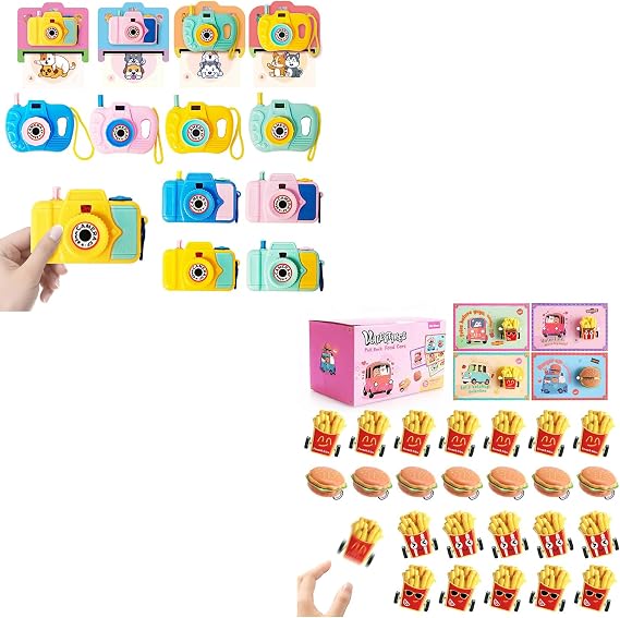 DG-Direct 24 Pack Valentine Mini Camera Toys & 30 Pcs Pull-Back Burger&Fries Cars
