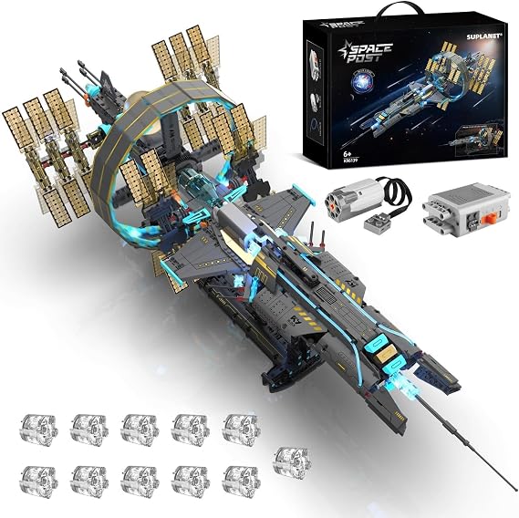 Space Station Building Set with Motor & LED Lights for Kids,Adults