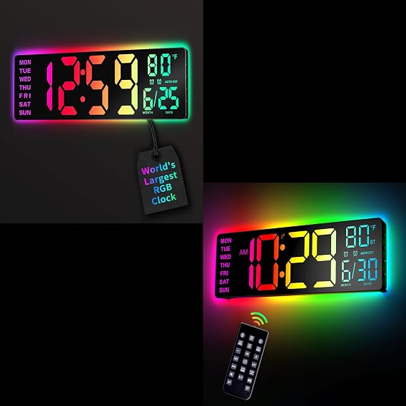 EASYERA 16.5" Large Digital Wall Clock and 12 Digital Wall Clock