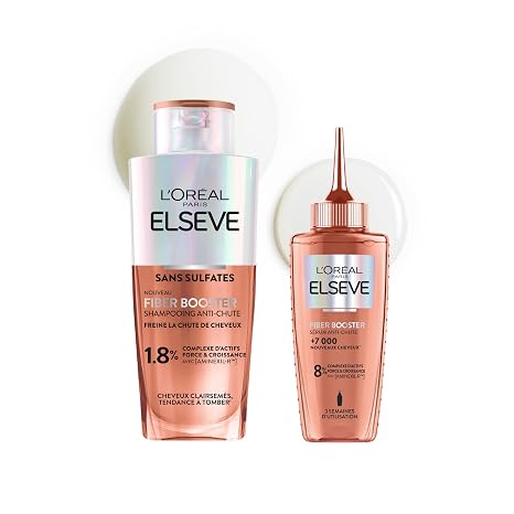 L'Oréal Paris Elseve Fiber Booster Duo for Hair Loss Stimulates Growth - Increases Hair Density - For Men and Women - Sulphate-free Shampoo + Growth Serum