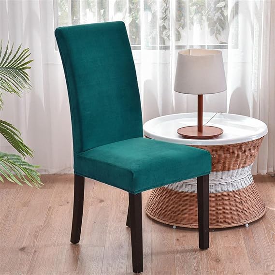Lifup Dining Room Velvet Chair Covers Set of 2, Stretch Soft Parson Chair Slipcover Washable Chair Protector for Home, Hotel, Banquet Green 1 2 pcs