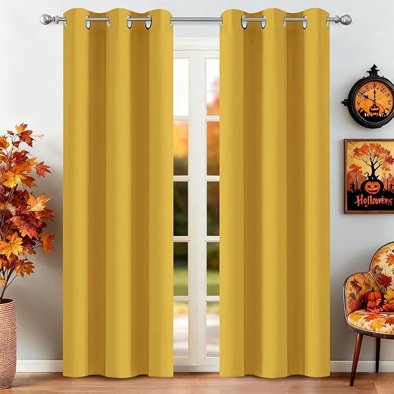Yakamok Blackout Curtains 38x84 inch Mustard Yellow Thermal Drapes-Bedroom