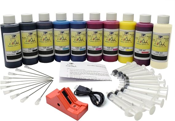 InkOwl Refill Kit Replacement for Canon PRO-10 Printers (PGI-72 cartridges) - 10x120ml USA Pigment Ink Plus the chip Resetter
