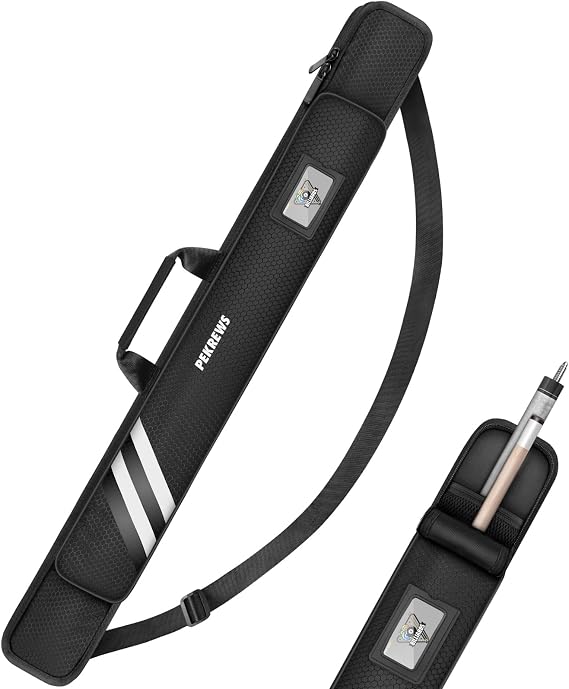 PEKREWS Pool Cue Case, Soft Pool Stick Case 1x1 Holds 1 Butt and 1 Shaft with Queue Zipper Pocket, Sturdy Polyester Billiard Cue Bag with Shoulder Strap Handle, Billiard Stick Bag for Men and Women